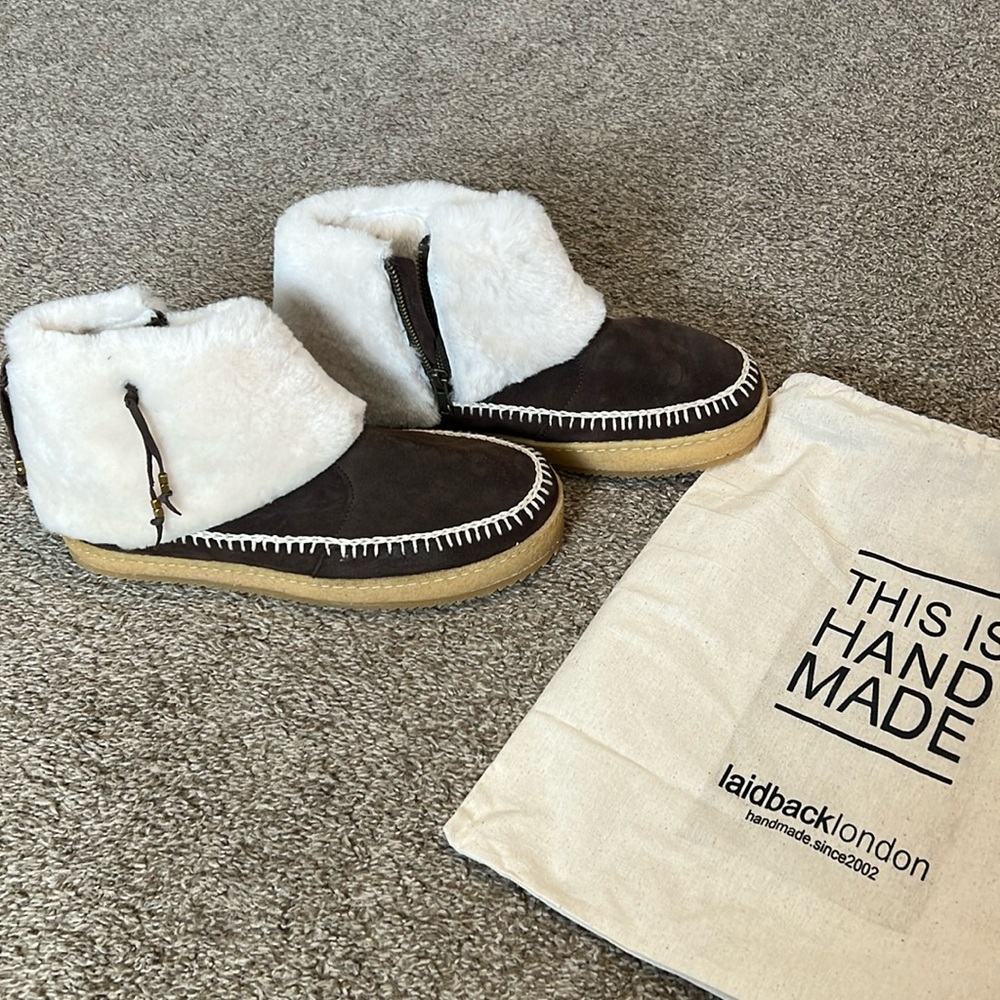 Laidback London Leblon Crochet Sheepskin zip up ankle boots